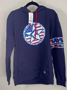 Men's Navy Zip-Up Hoodie with Red Accents and Star Graphic
